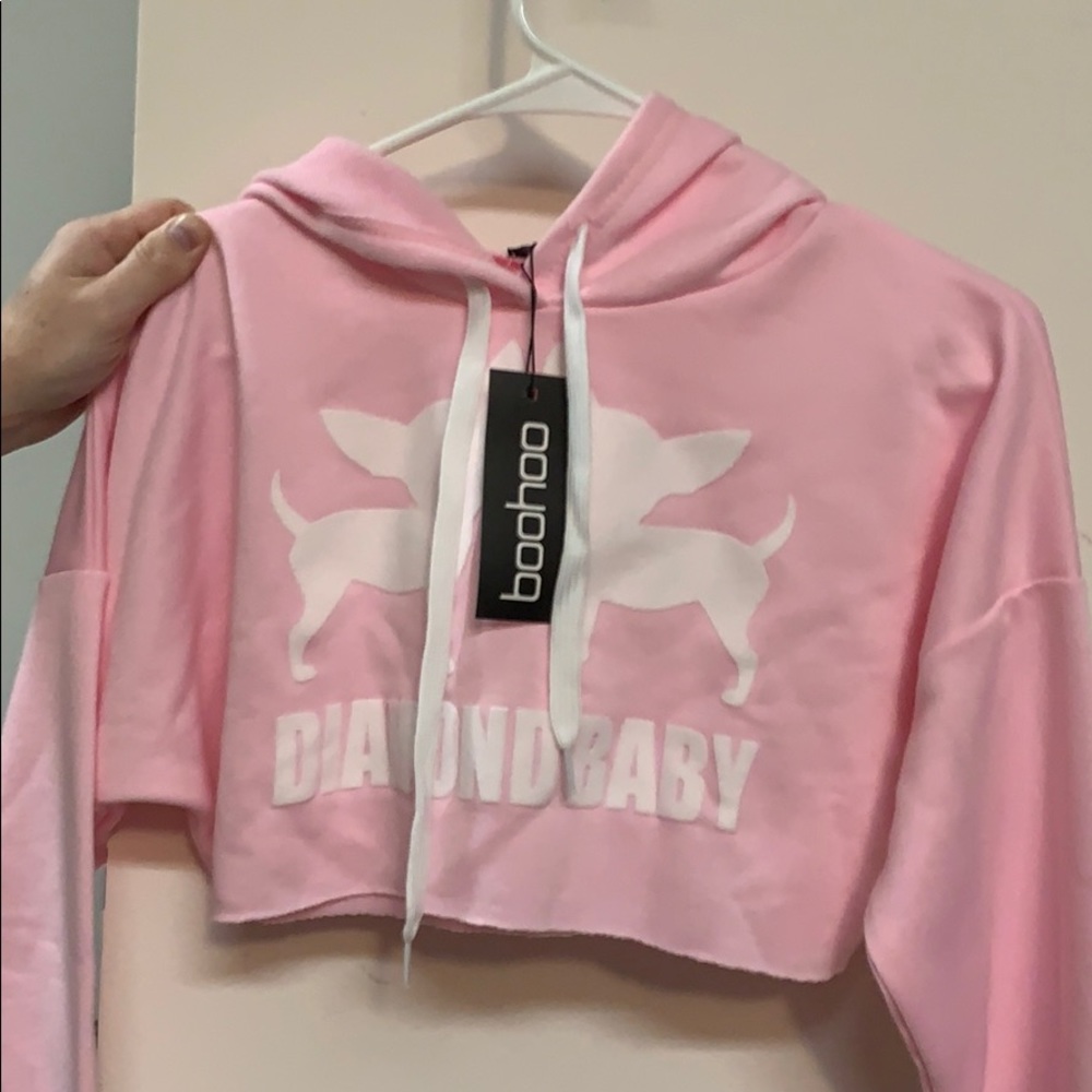 Paris Hilton crop top hooded sweat shirt
